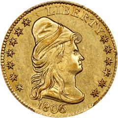 Picture of 1806/5 DRAPED BUST $2.5, 7X6 STARS AU58 