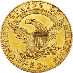 Picture of 1820 CAPPED BUST $5, CURL 2-LARGE LETTERS MS63 