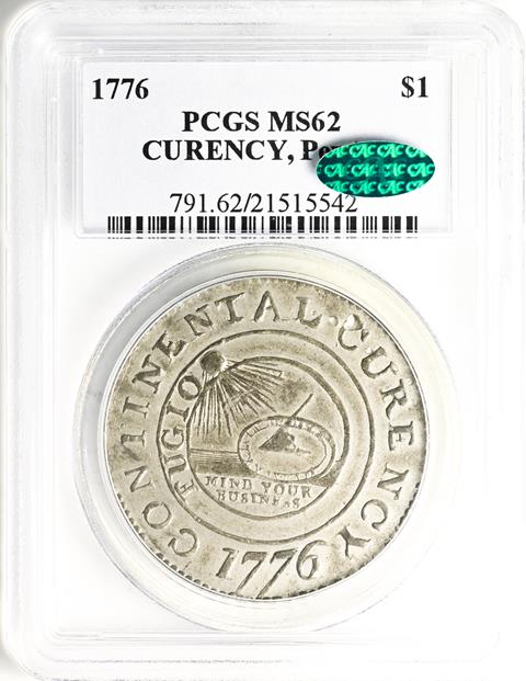 Picture of 1776 CONTINENTAL CURRENCY $1, CURENCY, PEWTER MS62 