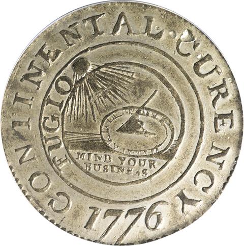 Picture of 1776 CONTINENTAL CURRENCY $1, CURENCY, PEWTER MS62  Picture of 1776 CONTINENTAL CURRENCY $1, CURENCY, PEWTER MS62