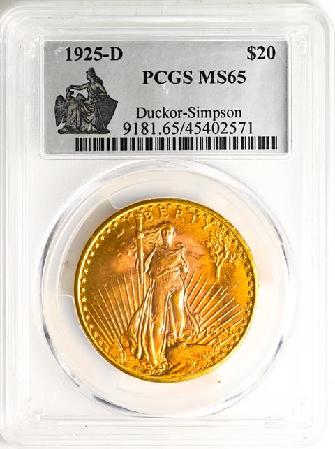 Picture of 1925-D ST. GAUDENS $20 MS65 