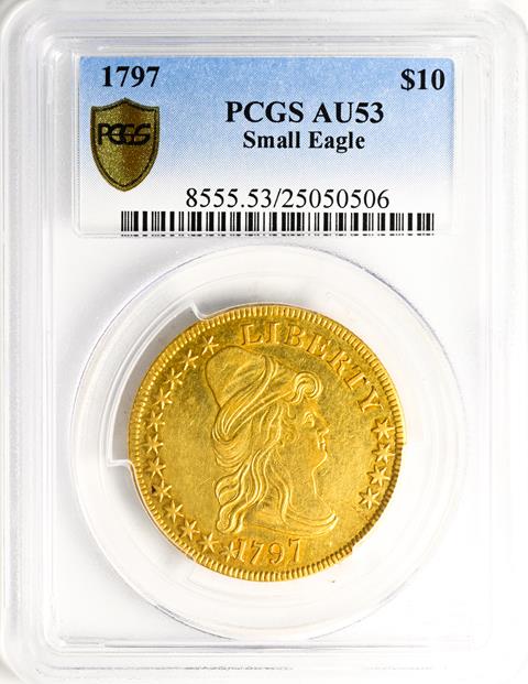 Picture of 1797 DRAPED BUST $10, SMALL EAGLE AU53 