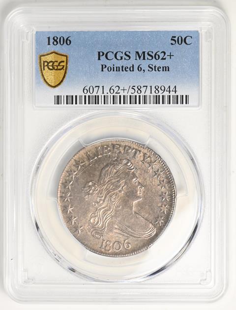 Picture of 1806 DRAPED BUST 50C, POINTED 6, STEM MS62+ 