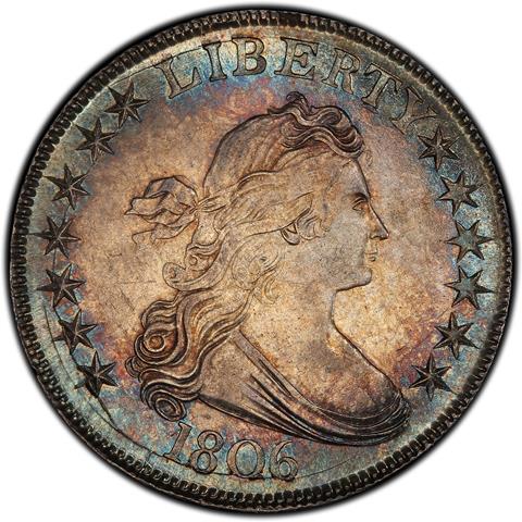 Picture of 1806 DRAPED BUST 50C, POINTED 6, STEM MS62+ 