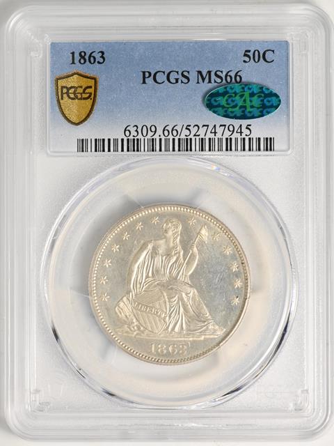 Picture of 1863 LIBERTY SEATED 50C, NO MOTTO MS66 