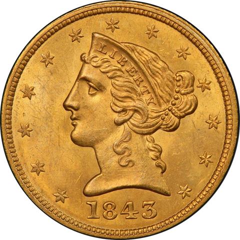1843 LIBERTY $5