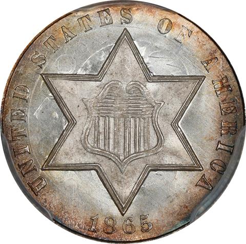 Picture of 1865 SILVER 3CS MS67+ 