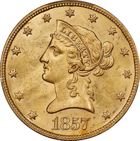Picture of 1857 LIBERTY HEAD $10 MS61 