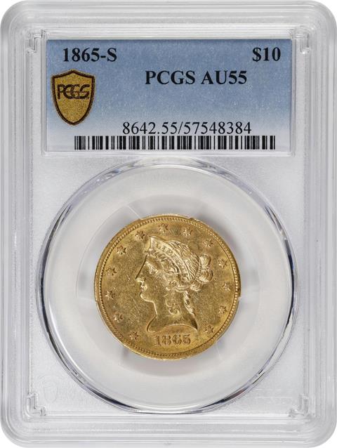Picture of 1865-S LIBERTY HEAD $10 AU55 