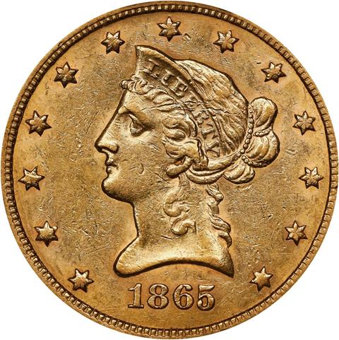 Picture of 1865-S LIBERTY HEAD $10 AU55 