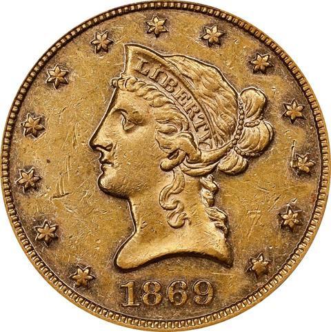 Picture of 1869 LIBERTY HEAD $10 AU55 