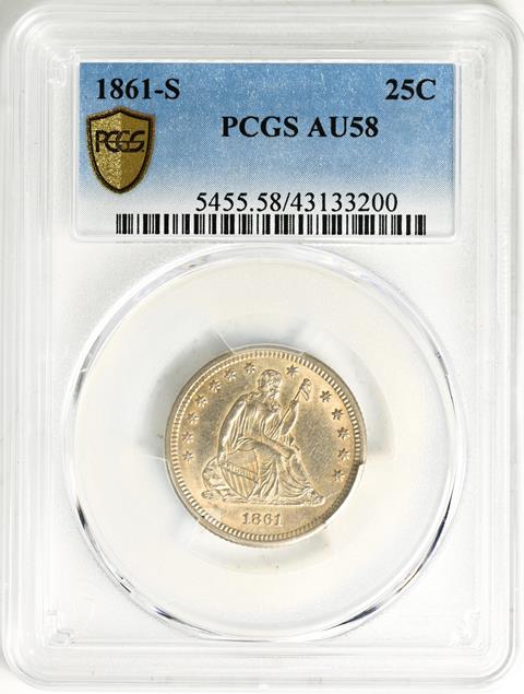 Picture of 1861-S LIBERTY SEATED 25C, NO MOTTO AU58 
