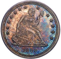 Picture of 1869 LIBERTY SEATED 25C, MOTTO MS66 