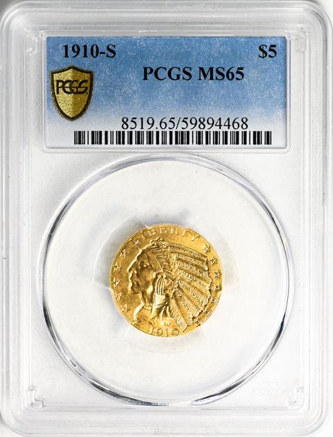 Picture of 1910-S INDIAN HEAD $5 MS65 