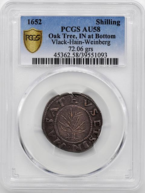 Picture of 1652 OAK TREE SHILLING, OAK TREE, IN AT BOTTOM AU58 