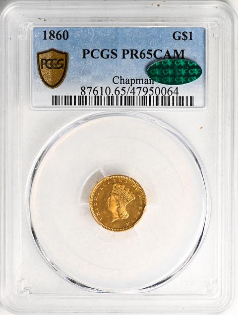 Picture of 1860 GOLD G$1, TYPE 3 PR65 Cameo