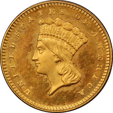 Picture of 1860 GOLD G$1, TYPE 3 PR65 Cameo