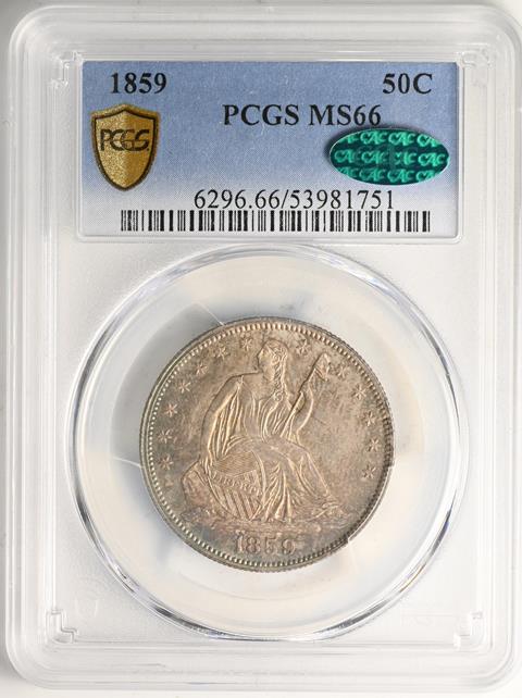 Picture of 1859 LIBERTY SEATED 50C, NO MOTTO MS66 