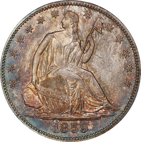 Picture of 1859 LIBERTY SEATED 50C, NO MOTTO MS66 