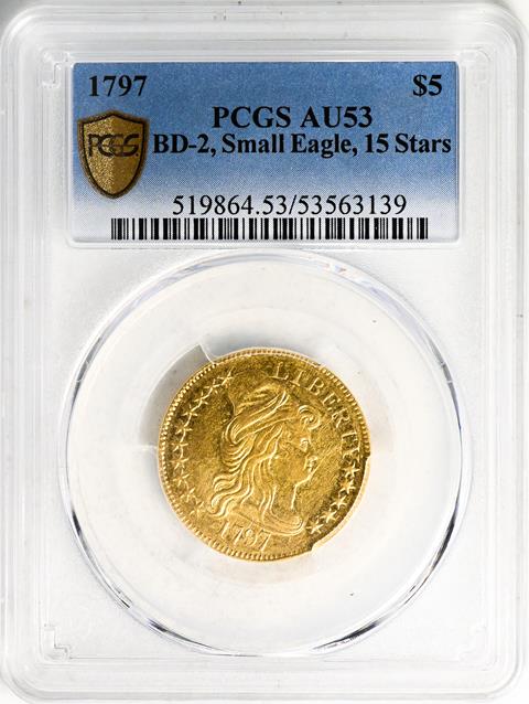 Picture of 1797 DRAPED BUST $5, SMALL EAGLE, 15 STARS MS53 