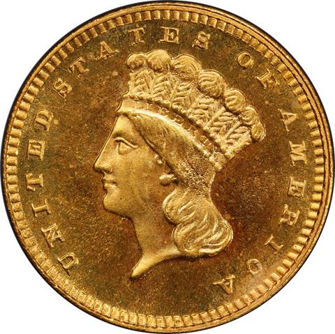 Picture of 1886 GOLD G$1, TYPE 3 PR67 