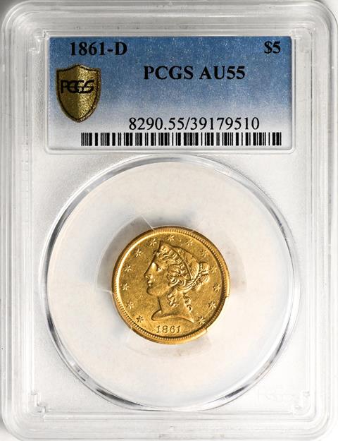 Picture of 1861-D LIBERTY $5 AU55 