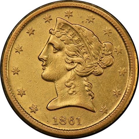 Picture of 1861-D LIBERTY $5 AU55 