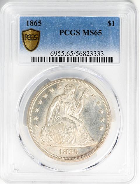 Picture of 1865 LIBERTY SEATED S$1, NO MOTTO MS65 