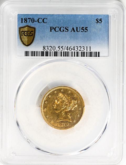 Picture of 1870-CC LIBERTY $5 AU55 