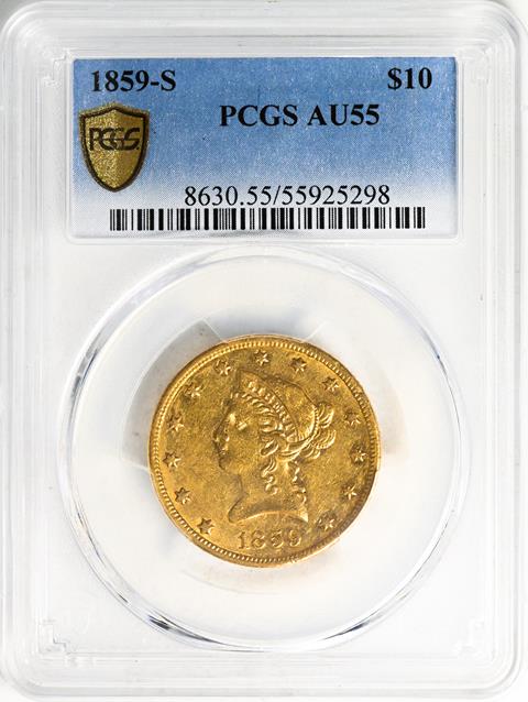 Picture of 1859-S LIBERTY HEAD $10 AU55 
