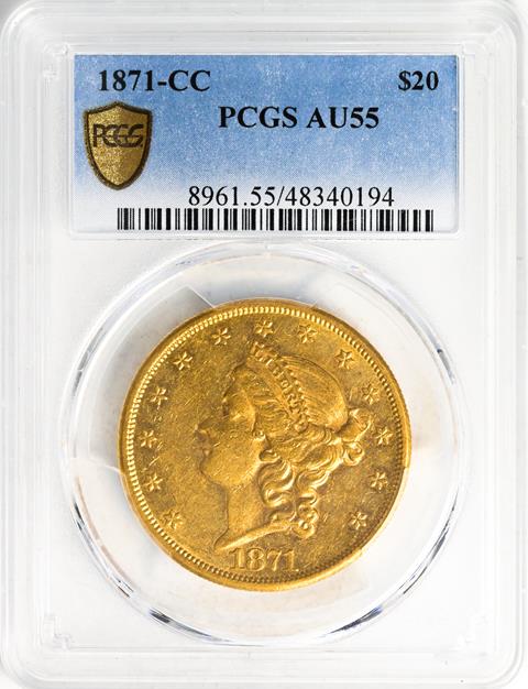 Picture of 1871-CC LIBERTY HEAD $20 AU55 