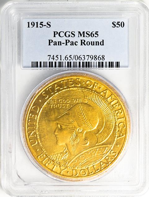 Picture of 1915-S GOLD $50, PAN-PAC ROUND MS65 
