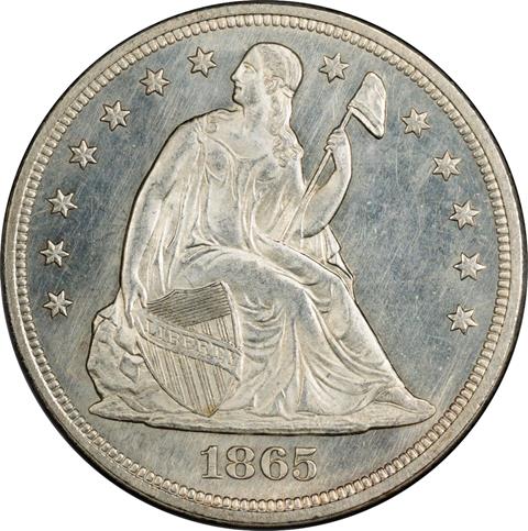Picture of 1865 LIBERTY SEATED S$1, NO MOTTO MS65 