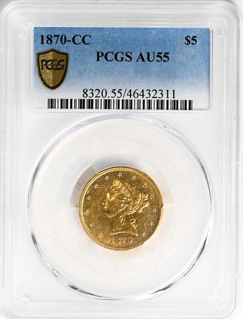 Picture of 1870-CC LIBERTY $5 AU55 