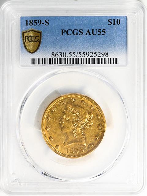 Picture of 1859-S LIBERTY HEAD $10 AU55 