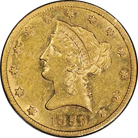 Picture of 1859-S LIBERTY HEAD $10 AU55 