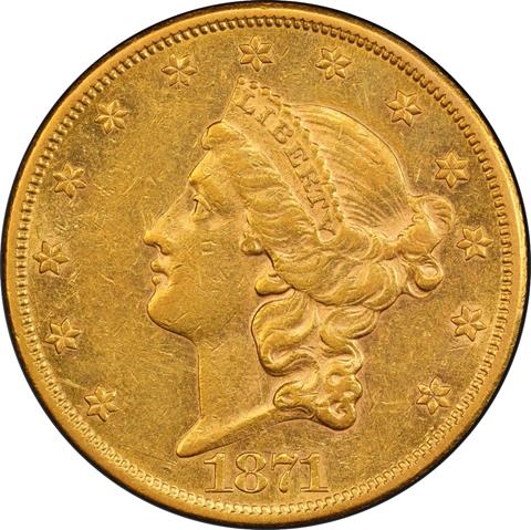 Picture of 1871-CC LIBERTY HEAD $20 AU55 