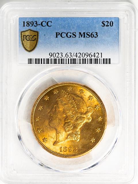 Picture of 1893-CC LIBERTY HEAD $20 MS63 