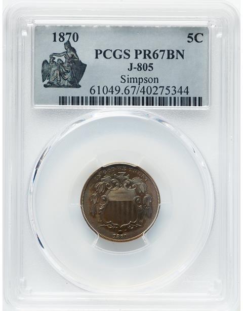 Picture of 1870 5C J-805 PR67 Brown