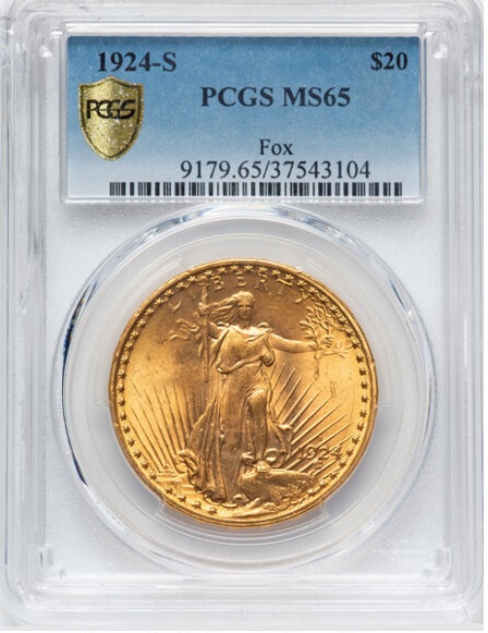 Picture of 1924-S ST. GAUDENS $20 MS65 