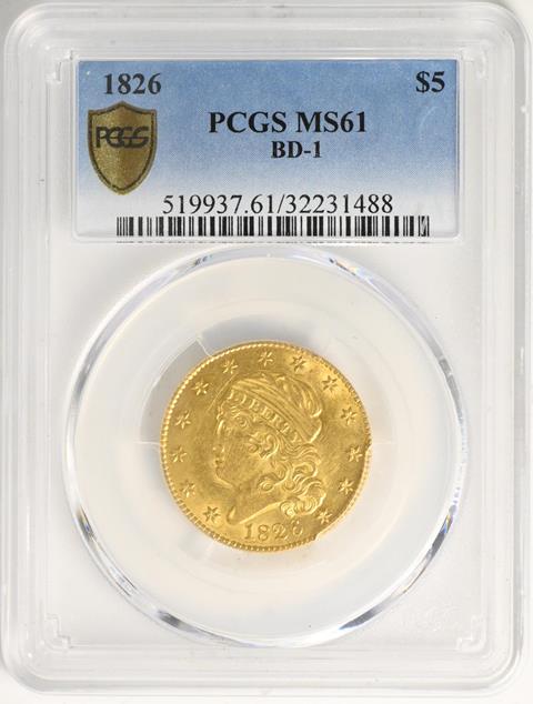 Picture of 1826 CAPPED BUST $5 MS61 