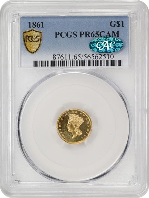 Picture of 1861 GOLD G$1, TYPE 3 PR65 Cameo