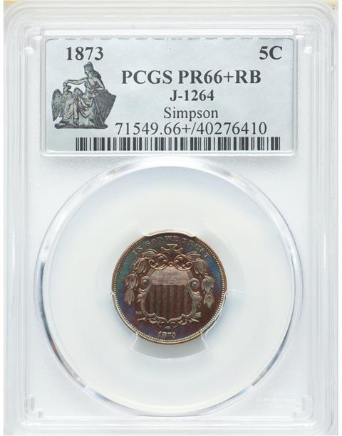 Picture of 1873 SHIELD 5C, J-1264 PR66+ Red Brown