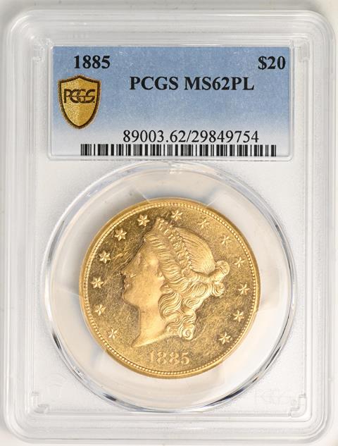 Picture of 1885 LIBERTY HEAD $20 MS62 Proof Like
