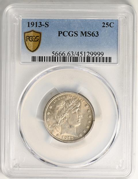 Picture of 1913-S BARBER 25C MS63 