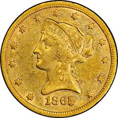 Picture of 1865/INV 186-S LIBERTY HEAD $10, 865/INVERTED 186 AU55 