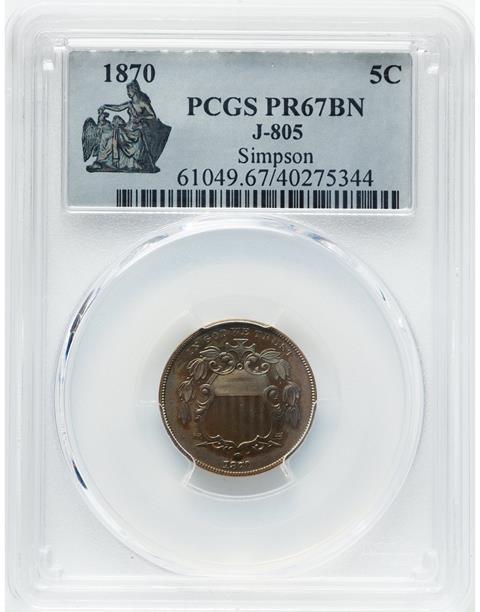 Picture of 1870 5C J-805 PR67 Brown
